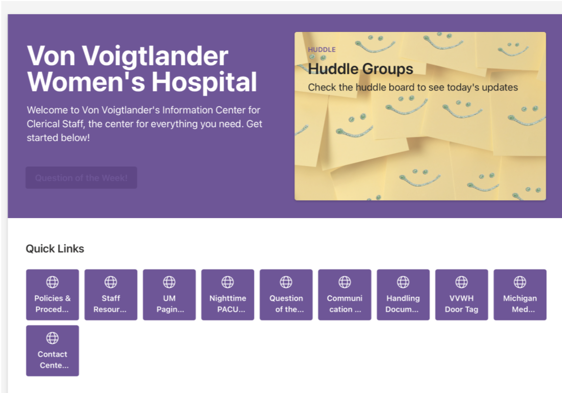 an early version of the homepage built directly in sharepoint, still showing a large number of quick links