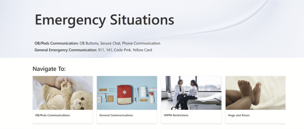 the final emergency situations page, showing communication summary and navigation cards