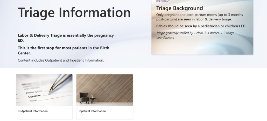 the final triage page design, showing a background summary and cards for outpatient and inpatient information