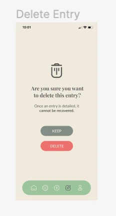 the delete entry confirmation screen, asking users if they are sure with keep and delete buttons