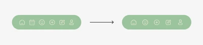 the navigation bar before and after: six icons, versus five icons with the habit calendar removed