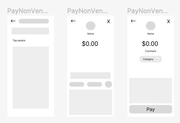 wireframes of adding a venmo transaction to the budget tracker