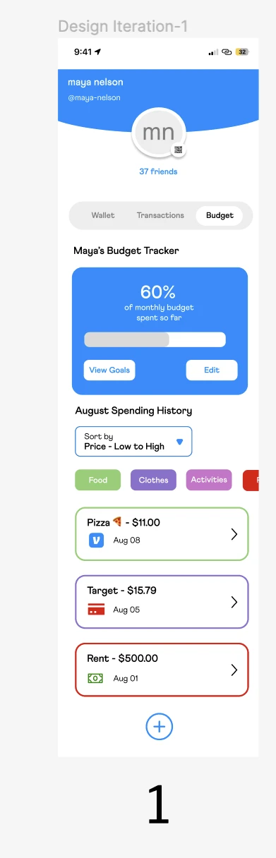 home screen design iteration 1, with a progress bar