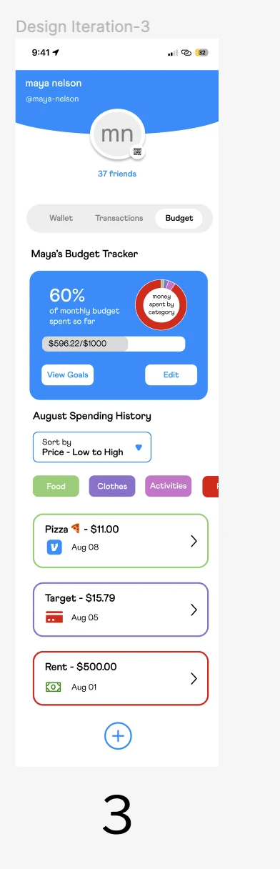 home screen design iteration 3, with both a progress bar and a pie chart