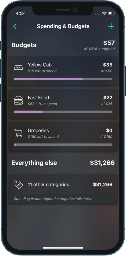 the pocketguard app's spending and budgets screen