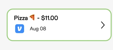 transaction widget iteration 1, with a chevron arrow